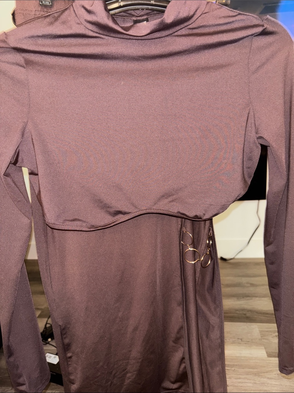 SHEIN Long Sleeve Mock Neck top and skirt brown size L